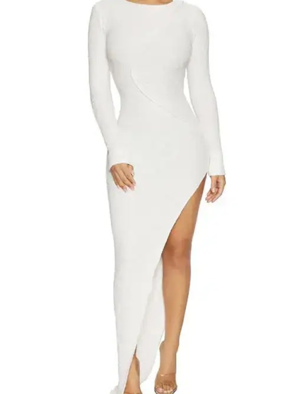 naked wardrobe White Long-Sleeve Asymmetrical Slit Maxi Dress